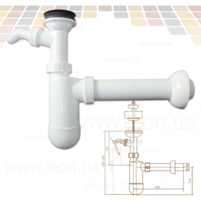 Сифон для умивальника з додатковим підключенням Sanit d40x1 1/4"