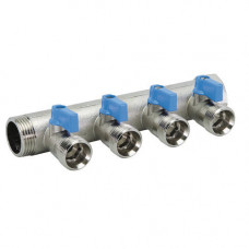 Колектор з кульовими кранами Bianchi 1"x4x3/4" ЗР l = 45 мм, синій