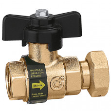 Шаровый кран Caleffi 3/4"ВРx3/4"НГ со встроенным обратным клапаном и накидной гайкой с отверстием под пломбу