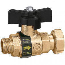 Шаровый кран Caleffi 3/4"НРx3/4"НГ со встроенным обратным клапаном и накидной гайкой с отверстием под пломбу